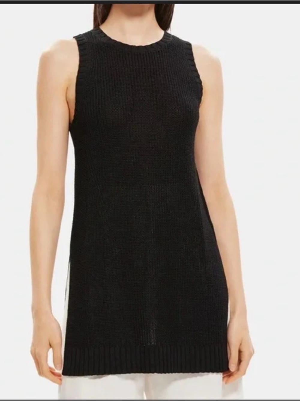 Theory Cable Back Tunic 100% cotton Sleeveless Black Knit long tank top NWT NEW